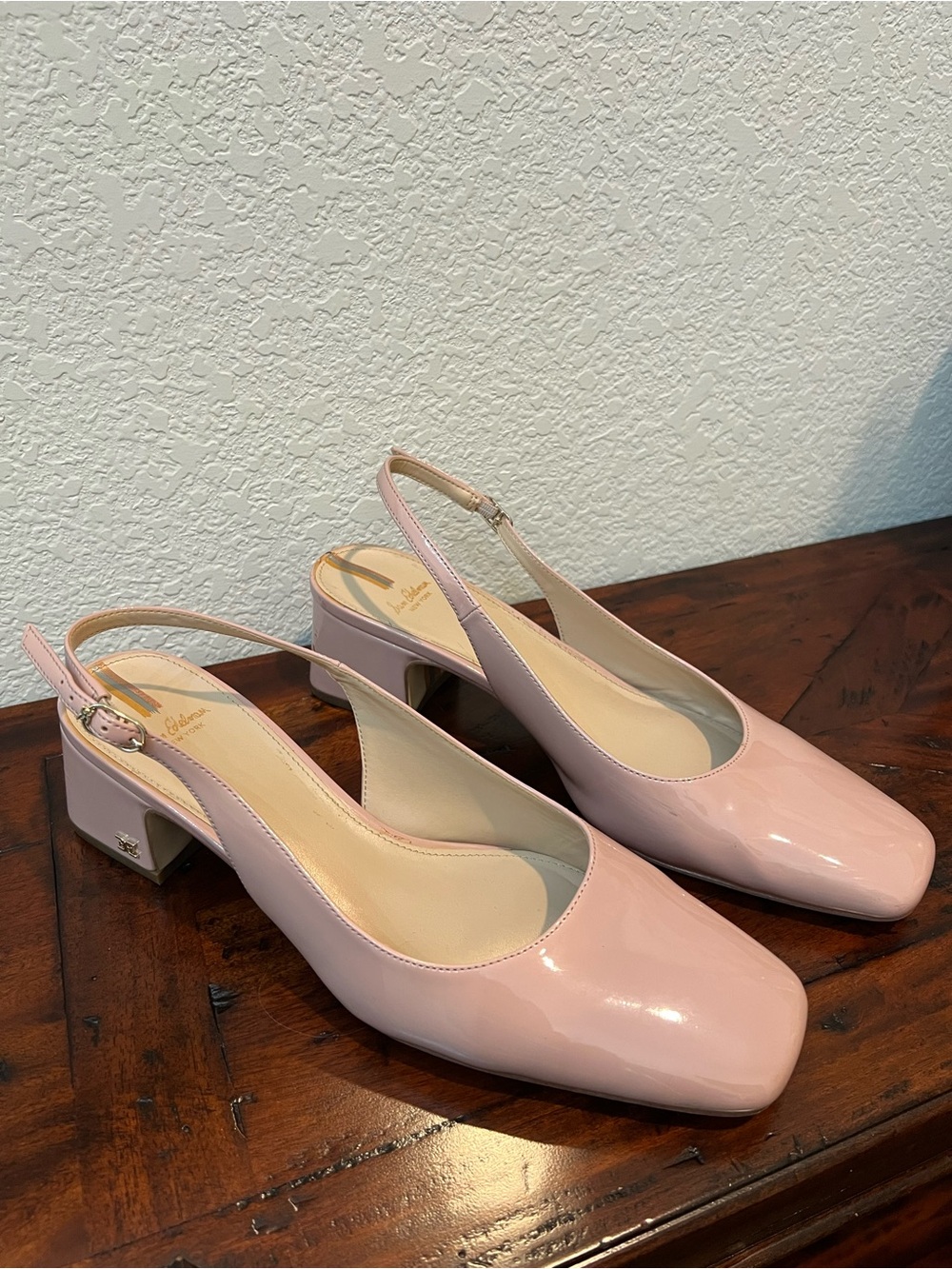 Sam Edelman Nude Patent Slingback Block Heels